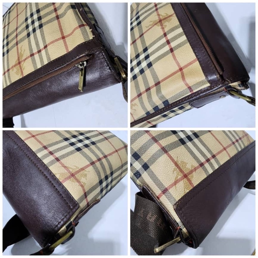 Authentic Burberry Haymarket Check Flap Crossbody Bag Brown/ Beige - Picture 16 of 16